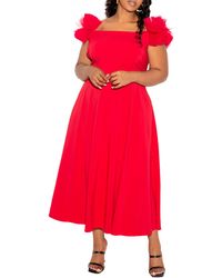 Buxom Couture - Off The Shoulder Tulle Sleeve A-line Dress - Lyst