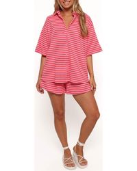 Petal & Pup - Alden Stripe Cotton Button-Up Shirt & Drawstring Shorts Set - Lyst