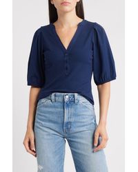Madewell - Puff-Sleeve Henley Knit Top - Lyst