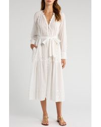 Ulla Johnson - Emera Embroidered Tie Waist Long Sleeve Midi Dress - Lyst