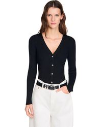 Sandro - Ribbed Cardigan With Fancy Buttons - Lyst