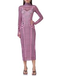 AFRM - Shailene Print Long Sleeve Powermesh Midi Dress - Lyst