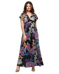24seven Comfort Apparel - Maternity Paisley Print V-Neck Empire Waist Cap Sleeve Maxi Dress - Lyst