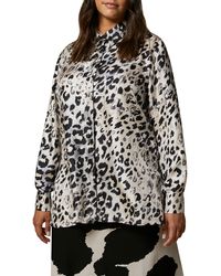 Marina Rinaldi - Leopard Print Silk Twill Button-up Shirt - Lyst