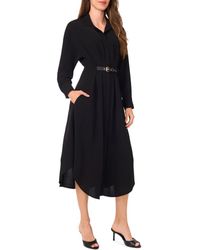 Halogen® - Pleated Long Sleeve Belted Waist Midi Shirtdress - Lyst
