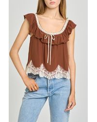 Wayf - Wendy Lace Trim Ruffle Collar Top - Lyst