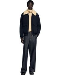 Sandro - Shearling Collar Aviator Jacket - Lyst