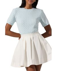 Astr - Iyla Cable Stitch Short Sleeve Cotton Blend Sweater - Lyst