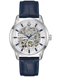 Bulova - Sutton Skeleton Automatic Leather Strap Watch, 40Mm - Lyst
