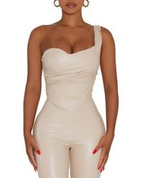 Naked Wardrobe - Faux-ever Leather One-shoulder Corset Top - Lyst
