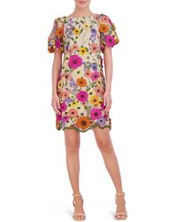 Eliza J - Floral Embroidered Puff Sleeve Cocktail Dress - Lyst