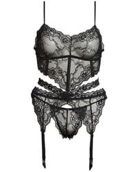 Coquette - Lace Bra, Garter Belt & G-String Thong Set - Lyst