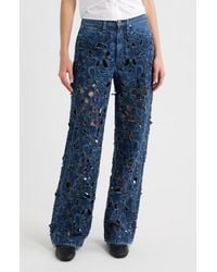 Rag & Bone - Logan Floral Cutout Mid Rise Wide Leg Jeans - Lyst