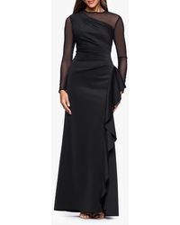 Xscape Evenings - Mesh Long Sleeve Ruffled Scuba Gown - Lyst