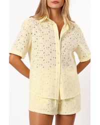 Petal & Pup - Dazie Eyelet Short Sleeve Button-Up Shirt - Lyst