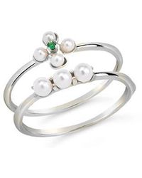 Sterling Forever - Cara Set Of 2 Imitation Pearl & Cubic Zirconia Stackable Rings - Lyst