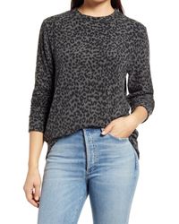 Loveappella - Brushed Leopard Print Long Sleeve Crewneck Top - Lyst