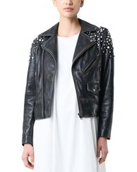 Velez - Leather Biker Jacket With Crystals - Lyst