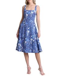 Avec Les Filles - Floral Linen Blend Fit & Flare Midi Dress - Lyst