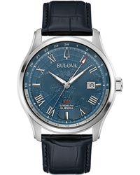 Bulova - Wilton Gmt Automatic Leather Strap Watch - Lyst