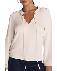 Bella Dahl - Tie Neck Rib Mixed Media Top - Lyst