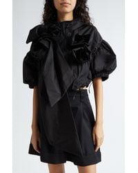Simone Rocha - Floral Appliqué Hooded Puff Sleeve Crop Jacket - Lyst