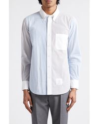 Thom Browne - Straight Fit Stripe Cotton Seersucker Button-down Shirt - Lyst