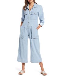 Billabong Work At It Chambray Wide Leg Crop Jumpsuit - Blue