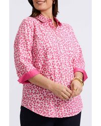 Foxcroft - Margie Leopard Print Three-Quarter Sleeve Cotton Button-Up Shirt - Lyst