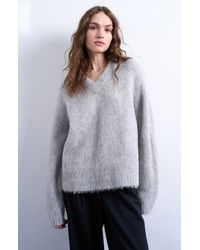 TOPSHOP - Fluffy V-Neck Wool & Alpaca Blend Sweater - Lyst