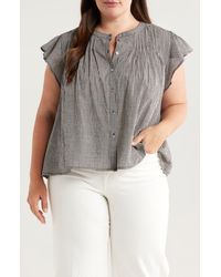 Treasure & Bond - Gingham Flutter Sleeve Button-Up Top - Lyst