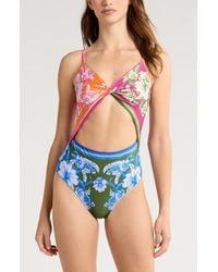 FARM Rio - Floral Elegance Mixed Scarves Cutout One-Piece Swimsuit - Lyst