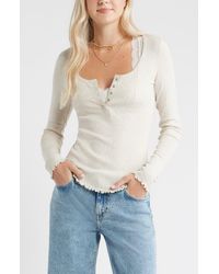 BP. - Cotton Blend Pointelle Henley Top - Lyst
