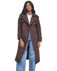 Warehouse - Wool Mix Belted Trench Coat - Lyst