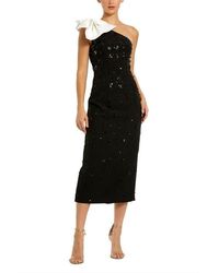 Mac Duggal - Beaded Crepe One Shoulder Midi Dress With Bow - Lyst