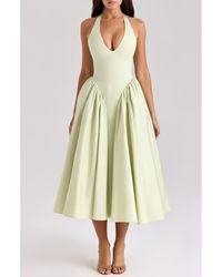 House Of Cb - Marilyn Gingham Halter Midi Sundress - Lyst