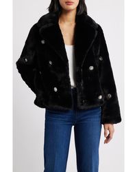 Cece - Rhinestone Button Faux Fur Jacket - Lyst