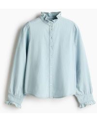 H&M - Frill-Trimmed Denim Blouse - Lyst