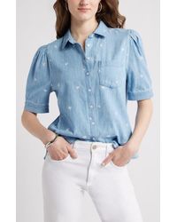 Caslon - Embroidered Short Sleeve Chambray Button-Up Shirt - Lyst
