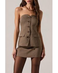 Astr - Milani Houndstooth Strapless Button-Up Top - Lyst