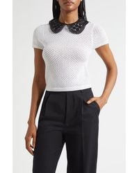 Alice + Olivia - Ciara Lace Collar Short Sleeve Wool Blend Sweater - Lyst