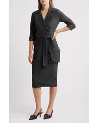 Black Halo - Iria Tie Belt Denim Sheath Dress - Lyst