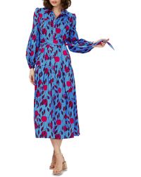 Diane von Furstenberg - Lux Leaf Print Long Sleeve Midi Shirtdress - Lyst