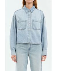 DAZE - The Editor Crop Denim Button-Up Shirt - Lyst