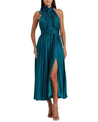 Mac Duggal - Pleated Charmeuse High Neck Sleeveless Midi Dress - Lyst