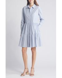 Caslon - Caslon(r) Stripe Tiered Long Sleeve Shirtdress - Lyst