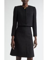 Oscar de la Renta - Bow Detail Wool Tweed Crop Jacket - Lyst