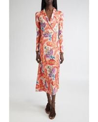 Etro - Paisley Print Long Sleeve Jersey Midi Dress - Lyst