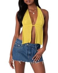 Edikted - Caraway Split Front Open Back Rib Halter Top - Lyst