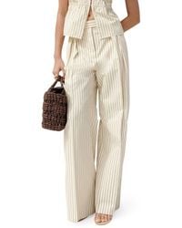Mango - Stripe Pleat Straight Leg Pants - Lyst